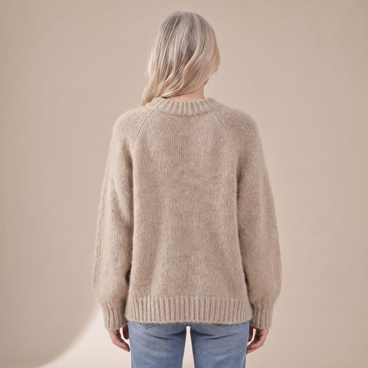 Women's Relaxed-Fit Fluffy Knit Crew Neck Raglan Sweater