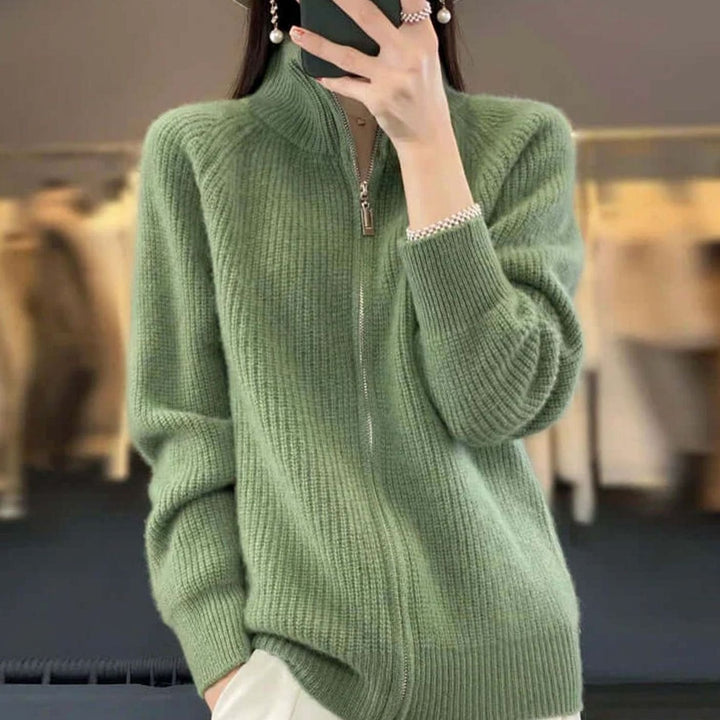 Women's Relaxed-Fit Half-Zip Ribbed Knit Sweater - Green