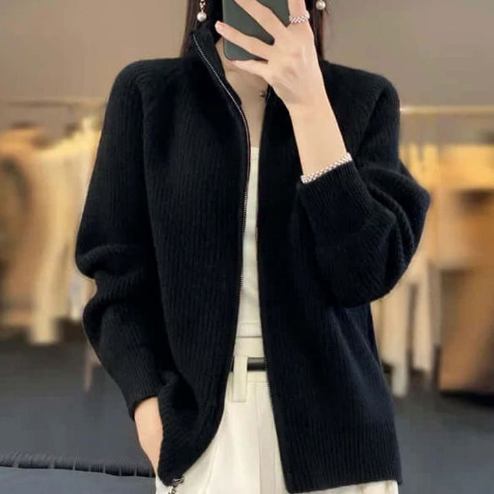Women's Relaxed-Fit Half-Zip Ribbed Knit Sweater - Black