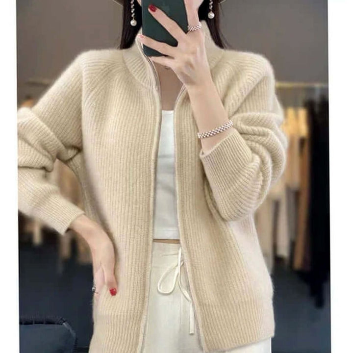 Women's Relaxed-Fit Half-Zip Ribbed Knit Sweater - Beige