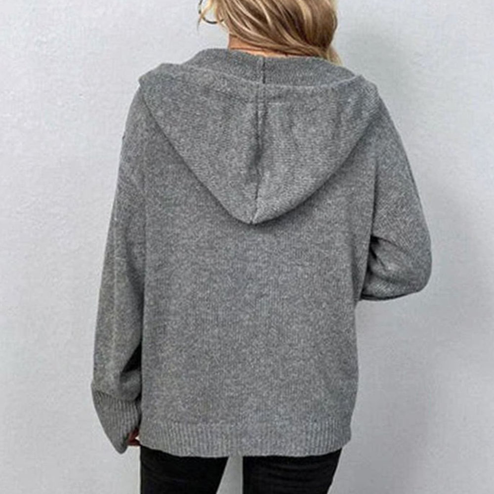 Women's Relaxed-Fit Hooded Button Cardigan Knit Sweater
