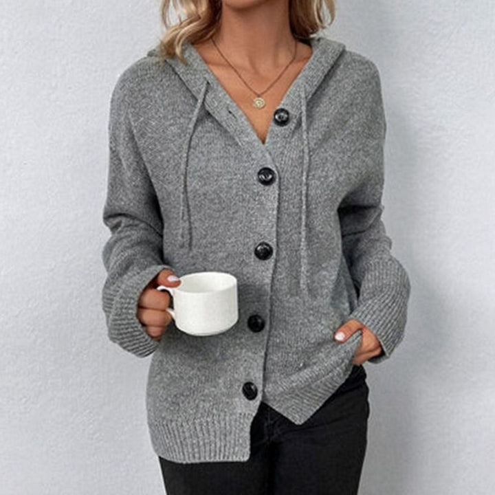 Women's Relaxed-Fit Hooded Button Cardigan Knit Sweater