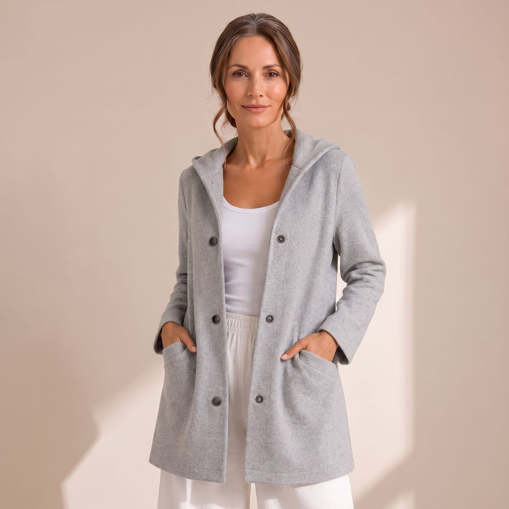 Women's Relaxed-Fit Hooded Button-Up Cardigan Coat - Gray