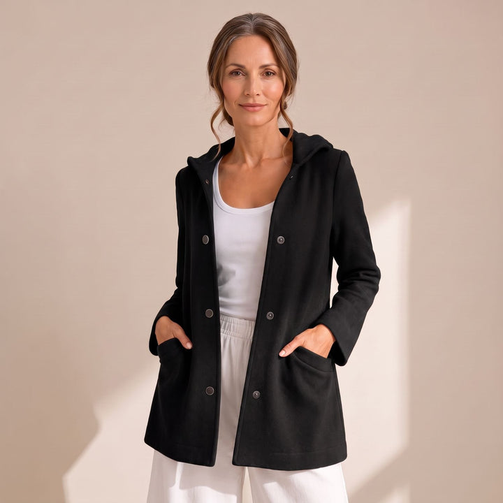 Women's Relaxed-Fit Hooded Button-Up Cardigan Coat - Black