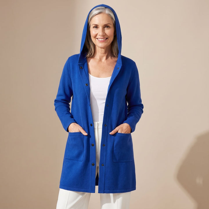 Women's Relaxed-Fit Hooded Button-Up Cardigan Coat - Blue