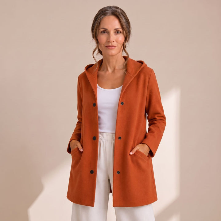 Women's Relaxed-Fit Hooded Button-Up Cardigan Coat - Orange