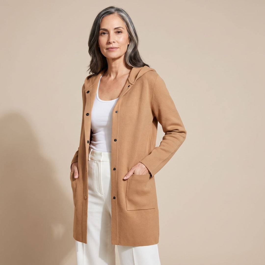 Women's Relaxed-Fit Hooded Button-Up Cardigan Coat - Beige