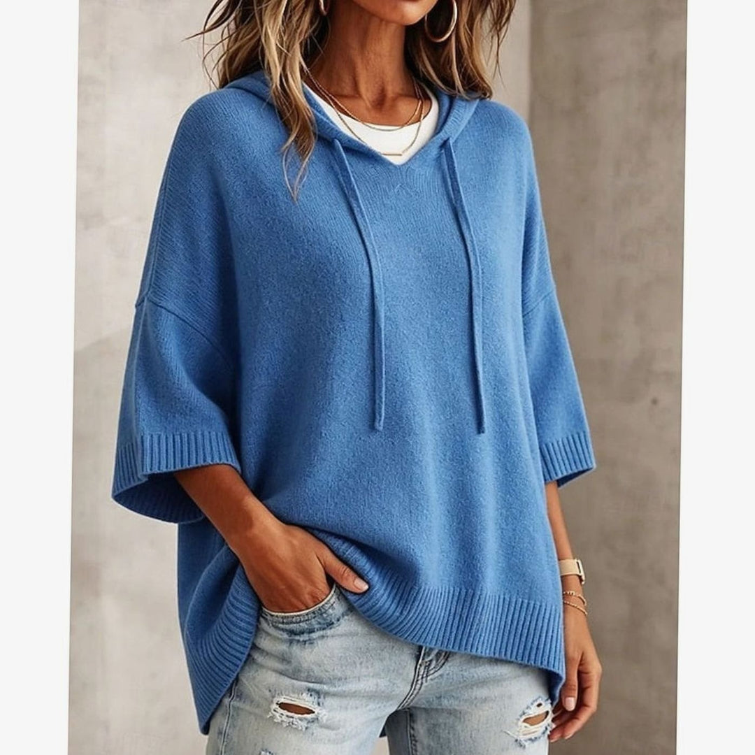 Women's Relaxed-Fit Hooded Drawstring Knit Sweater