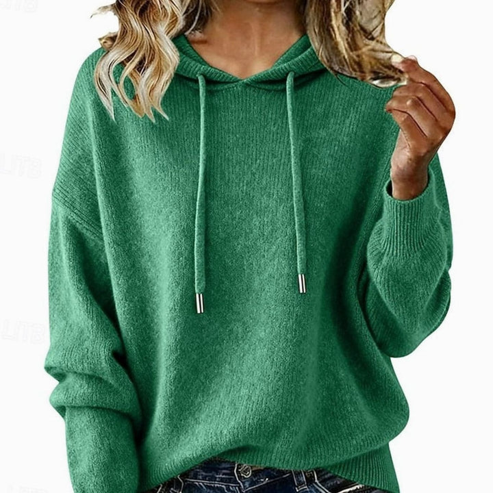 Women's Relaxed-Fit Hooded Knit Sweater Drawstring Pullover - Green