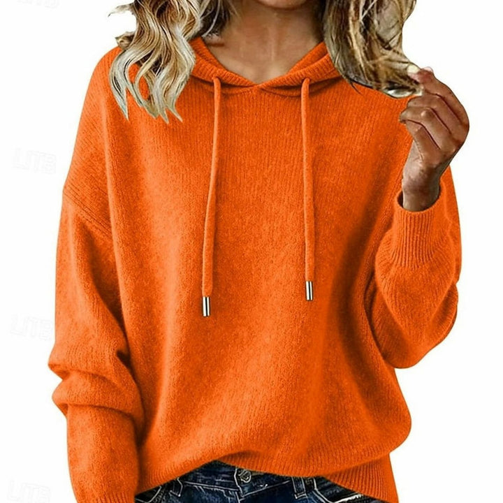 Women's Relaxed-Fit Hooded Knit Sweater Drawstring Pullover - Orange