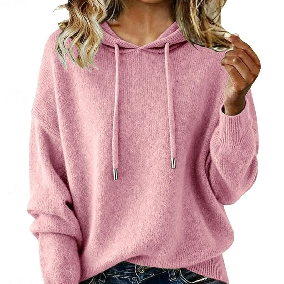 Women's Relaxed-Fit Hooded Knit Sweater Drawstring Pullover - Pink