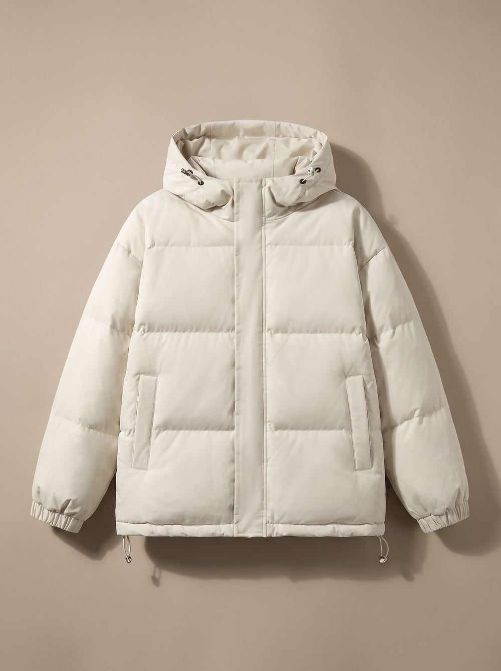 Women's Relaxed-Fit Hooded Puffer Jacket Drop-Shoulder Winter Coat - White