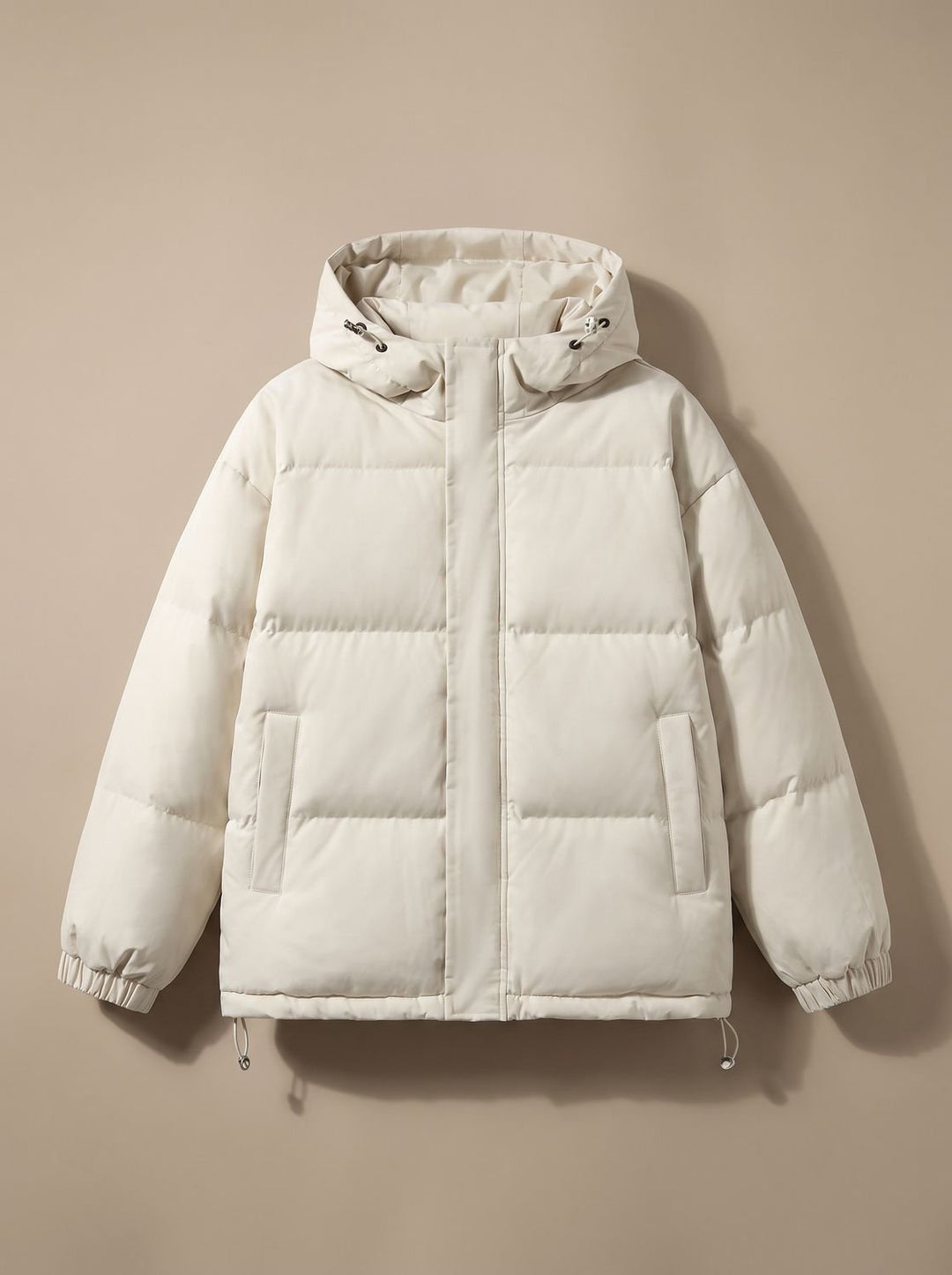 Women's Relaxed-Fit Hooded Puffer Jacket Drop-Shoulder Winter Coat - White