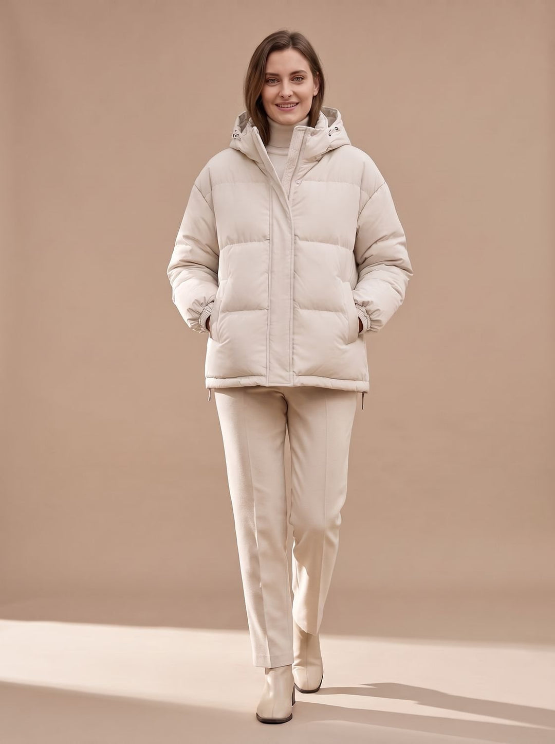 Women's Relaxed-Fit Hooded Puffer Jacket Drop-Shoulder Winter Coat