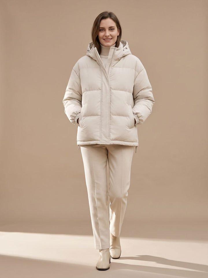 Women's Relaxed-Fit Hooded Puffer Jacket Drop-Shoulder Winter Coat
