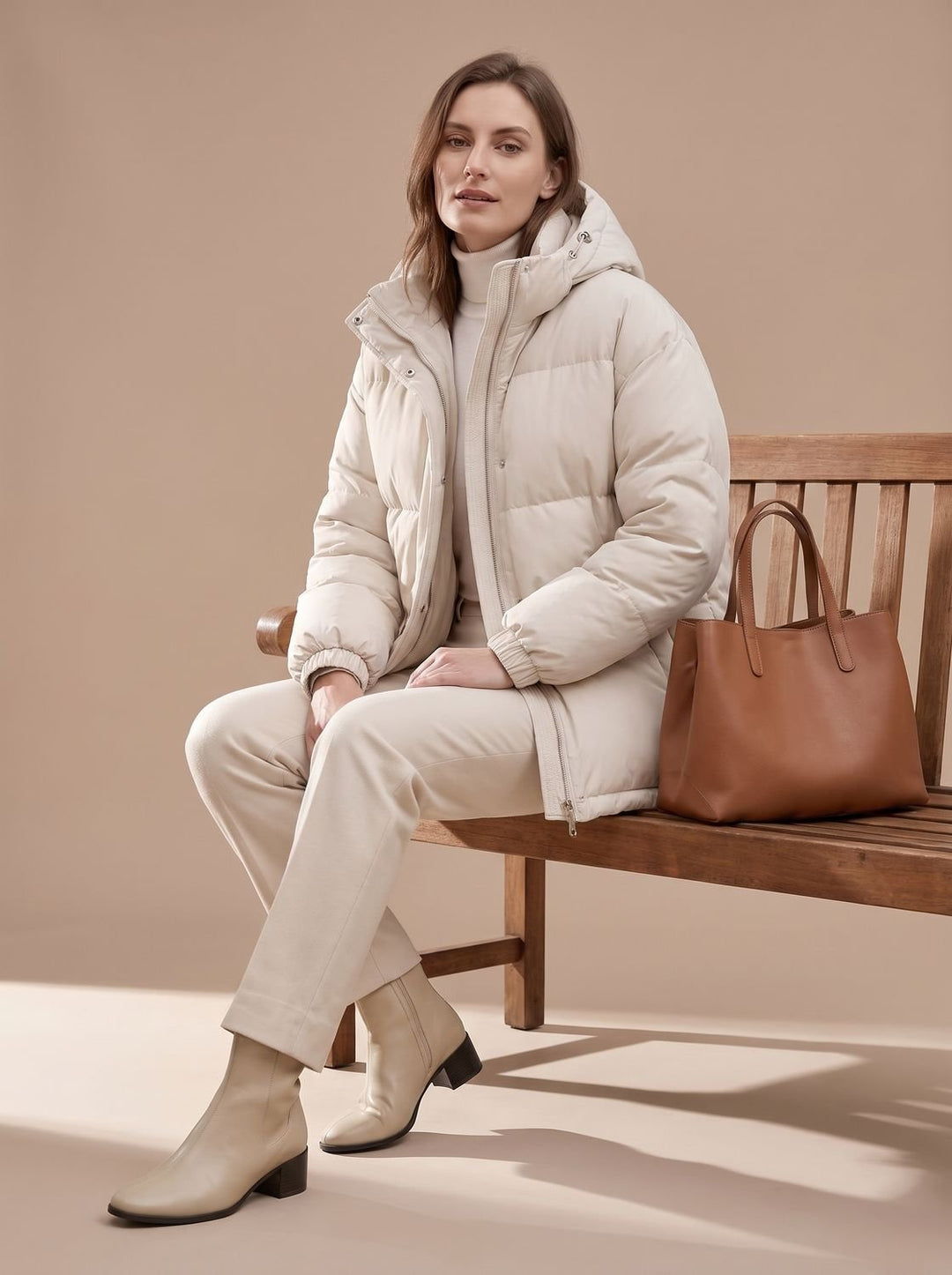 Women's Relaxed-Fit Hooded Puffer Jacket Drop-Shoulder Winter Coat