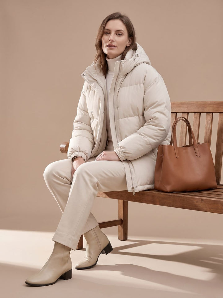 Women's Relaxed-Fit Hooded Puffer Jacket Drop-Shoulder Winter Coat