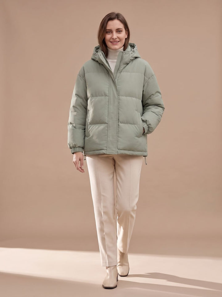 Women's Relaxed-Fit Hooded Puffer Jacket Drop-Shoulder Winter Coat