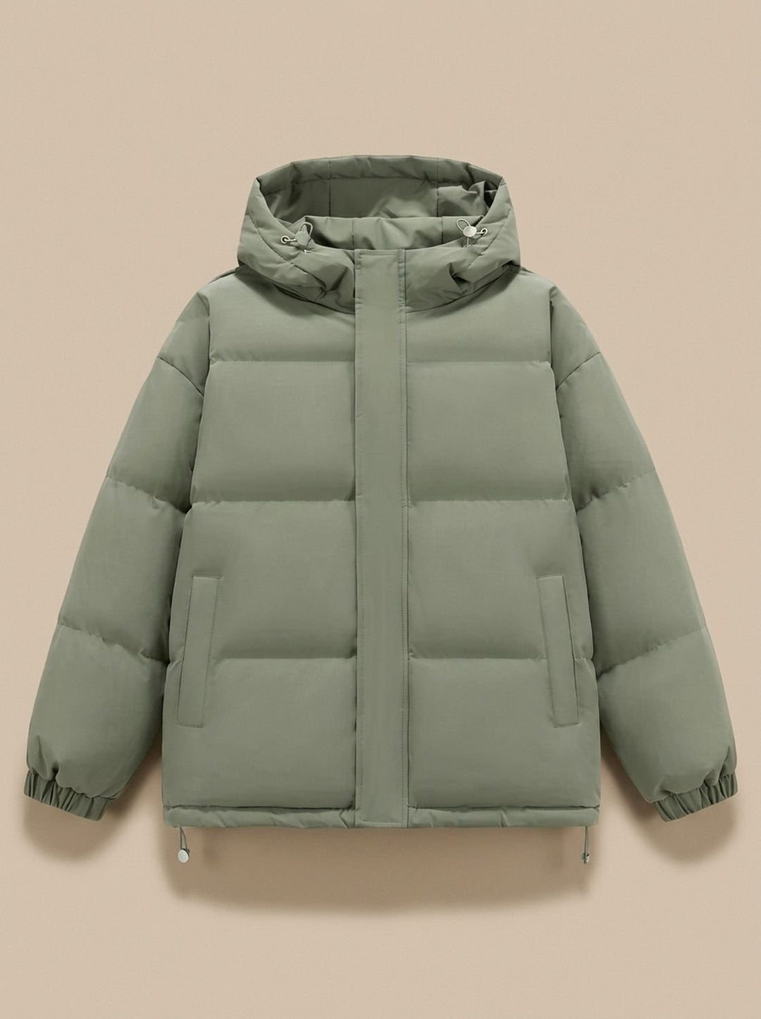 Women's Relaxed-Fit Hooded Puffer Jacket Drop-Shoulder Winter Coat - Green