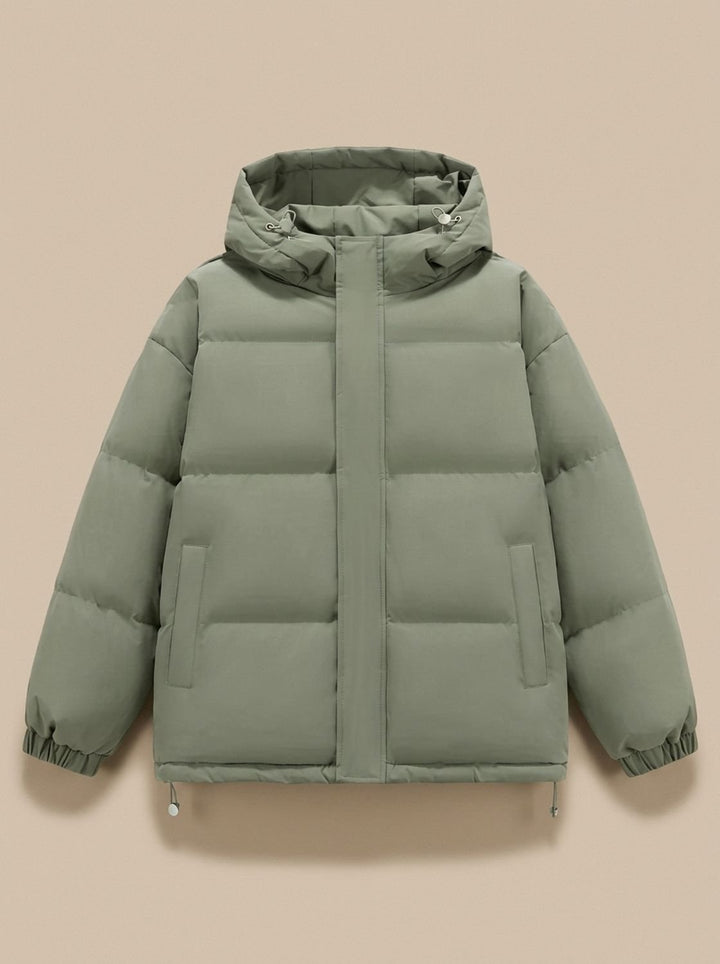 Women's Relaxed-Fit Hooded Puffer Jacket Drop-Shoulder Winter Coat - Green