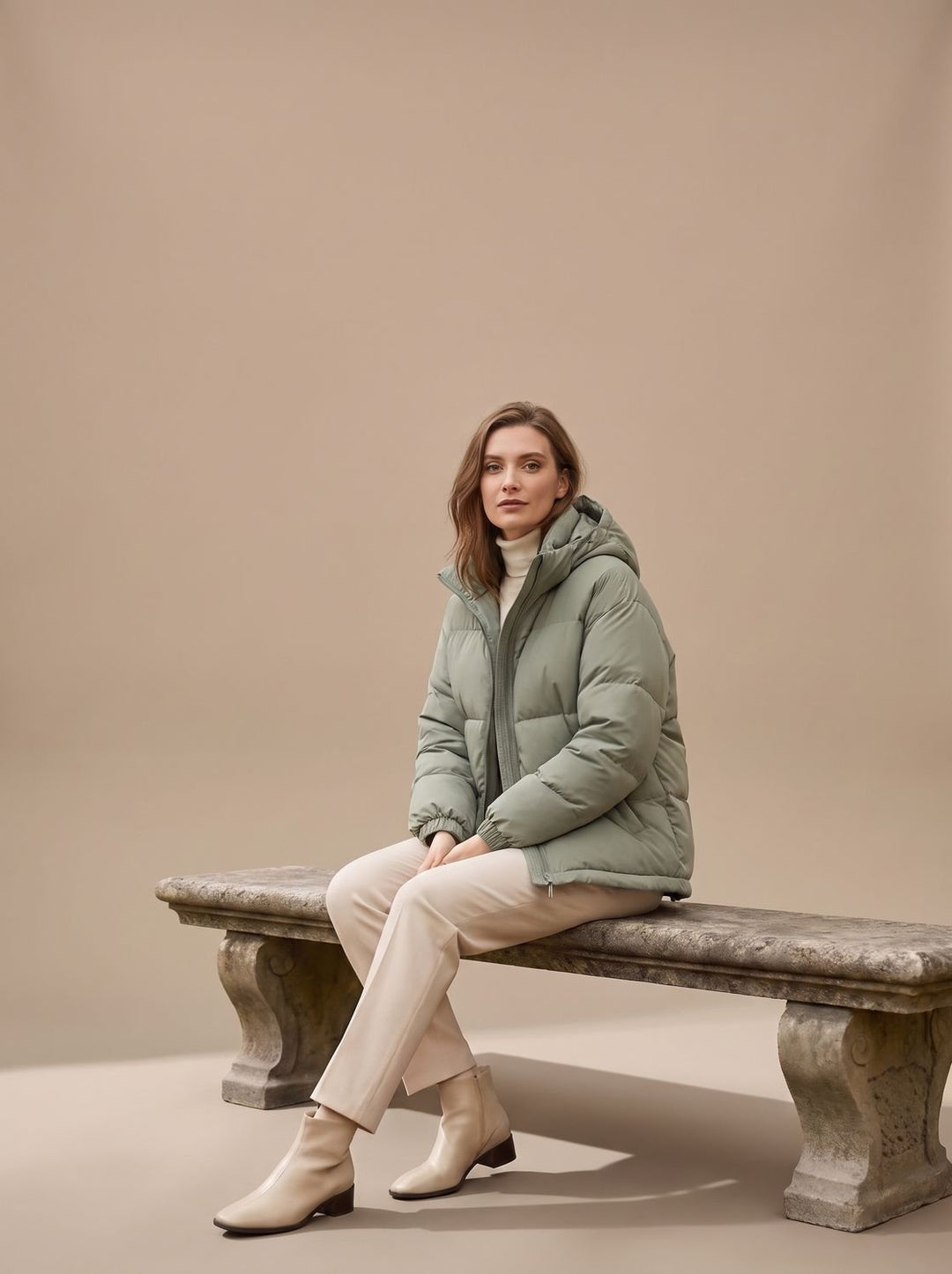 Women's Relaxed-Fit Hooded Puffer Jacket Drop-Shoulder Winter Coat