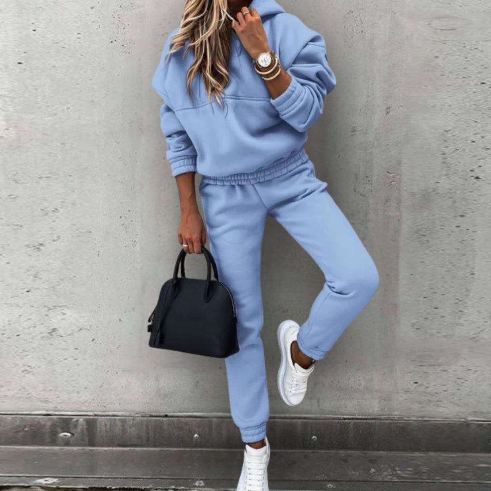 Women's Relaxed Fit Hoodie Jogger Matching Tracksuit Set - Blue