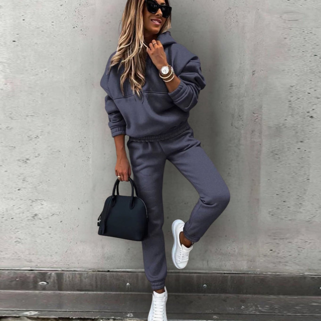 Women's Relaxed Fit Hoodie Jogger Matching Tracksuit Set - Dark Grey
