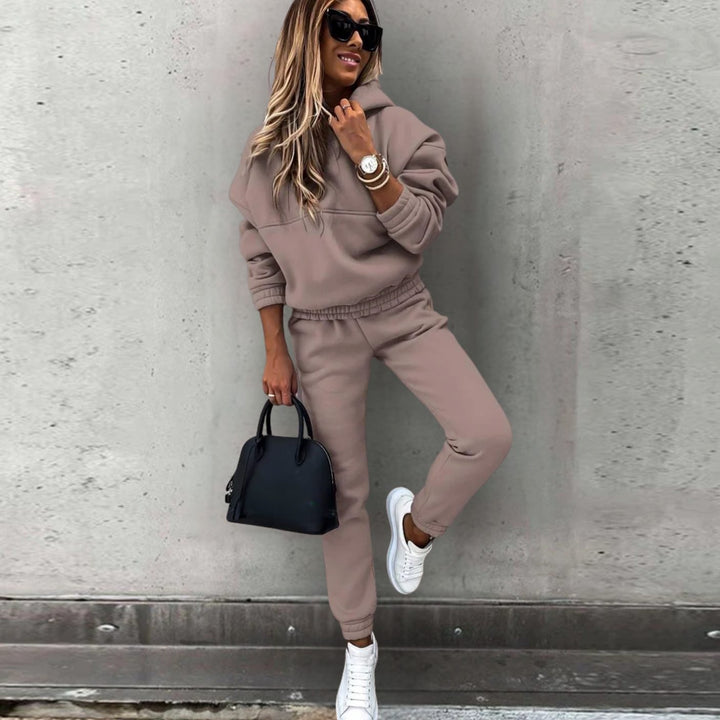 Women's Relaxed Fit Hoodie Jogger Matching Tracksuit Set - Brown