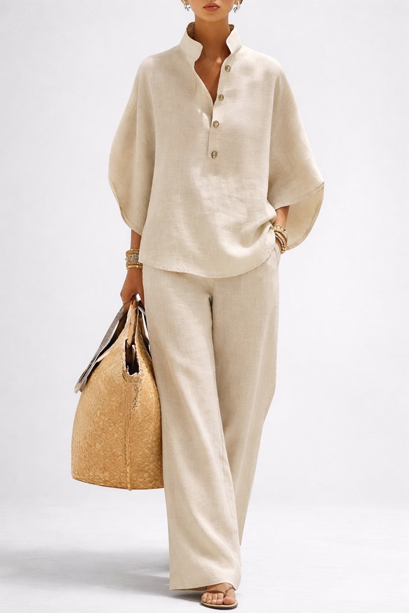 Women's Relaxed-Fit Linen Wide-Leg Pants Top 2-Piece Set