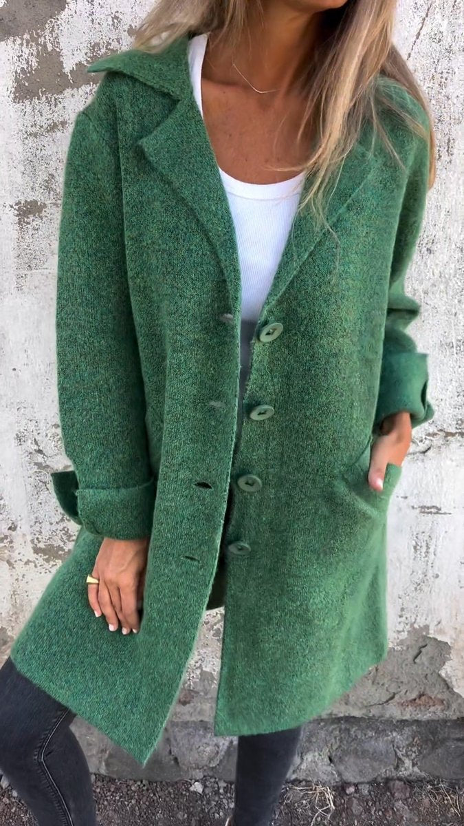 Women's Relaxed-Fit Long Button-Front Lapel Coat - Green