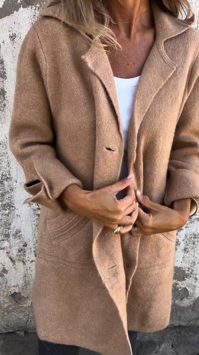 Women's Relaxed-Fit Long Button-Front Lapel Coat - Khaki