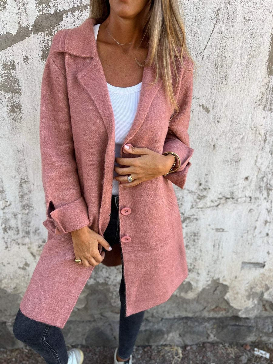 Women's Relaxed-Fit Long Button-Front Lapel Coat - Pink