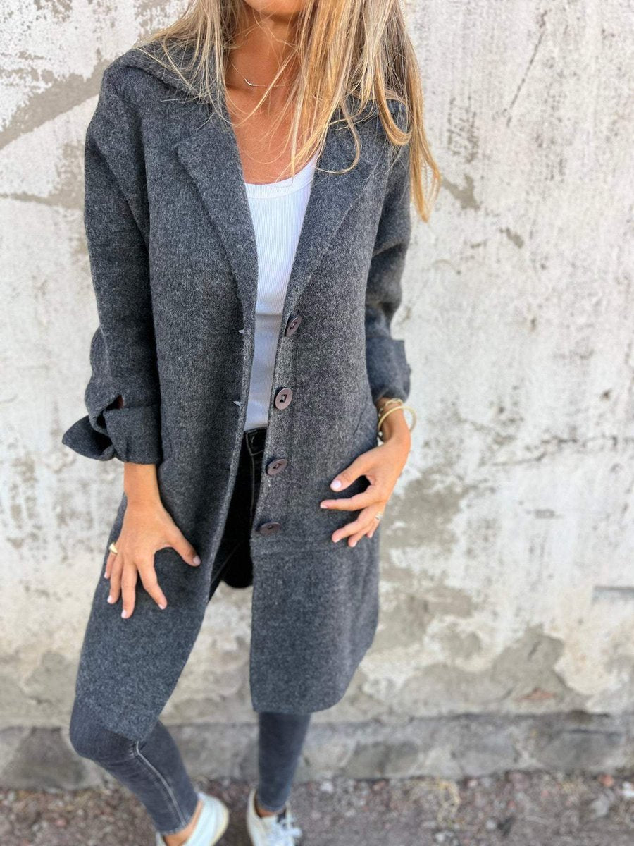 Women's Relaxed-Fit Long Button-Front Lapel Coat - Gray