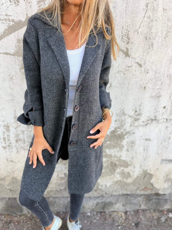Women's Relaxed-Fit Long Button-Front Lapel Coat - Gray