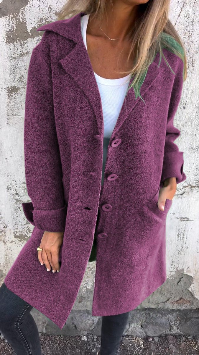 Women's Relaxed-Fit Long Button-Front Lapel Coat - Purple