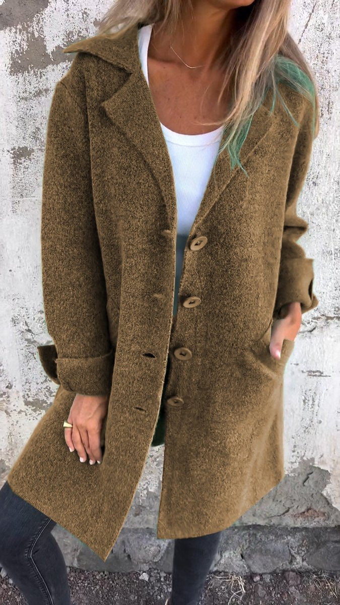 Women's Relaxed-Fit Long Button-Front Lapel Coat - Brown