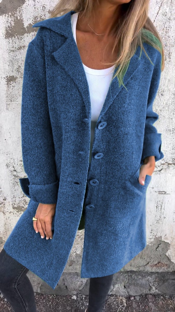 Women's Relaxed-Fit Long Button-Front Lapel Coat - Blue