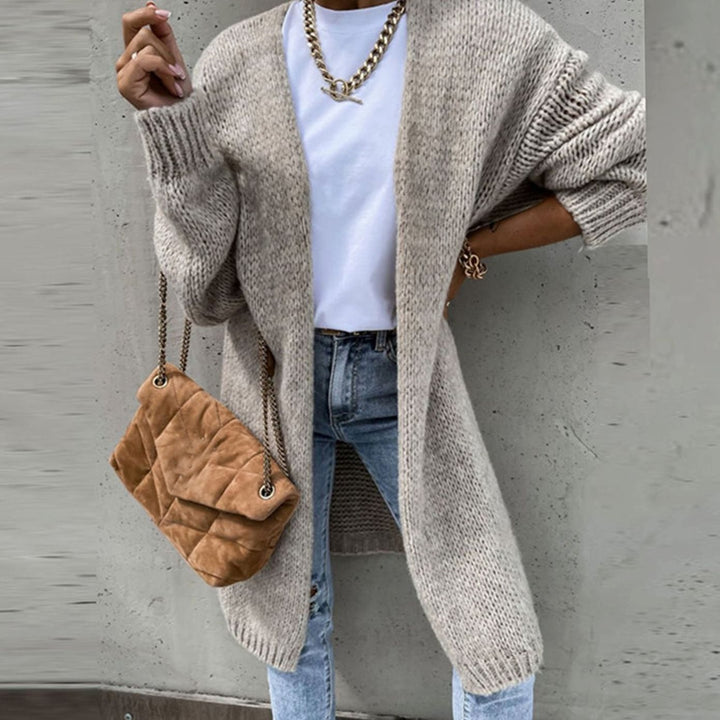 Women's Relaxed-Fit Long Open Front Cardigan Sweater - Beige