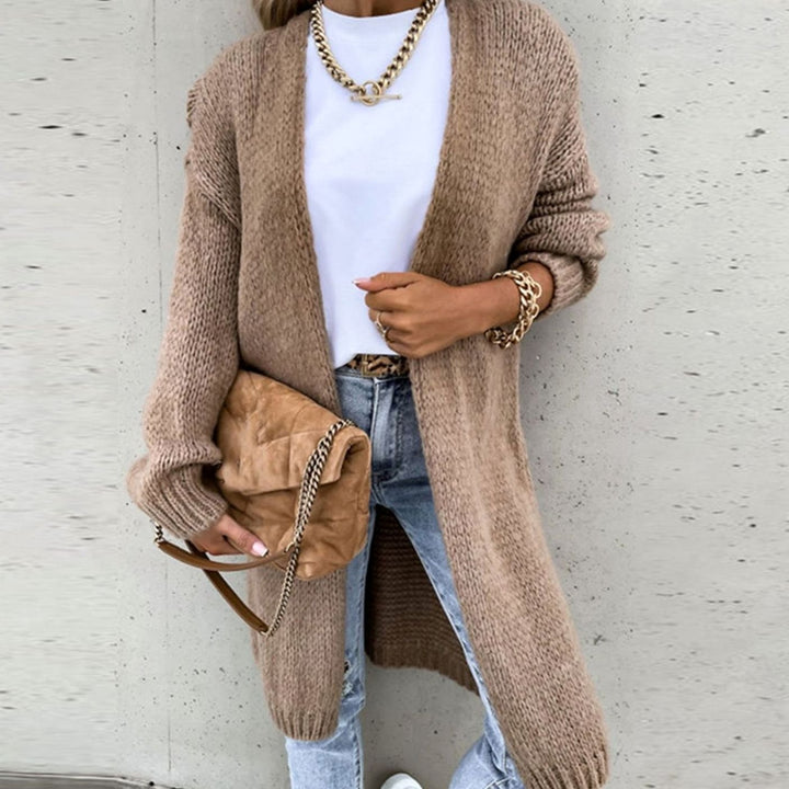 Women's Relaxed-Fit Long Open Front Cardigan Sweater - Khaki