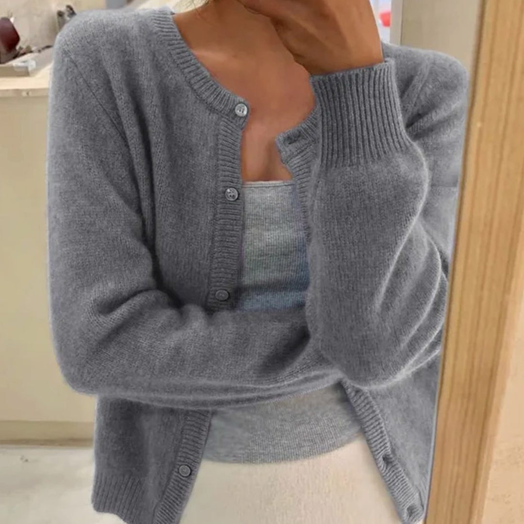 Women's Relaxed-Fit Long Sleeve Button Cardigan Sweater - Grey