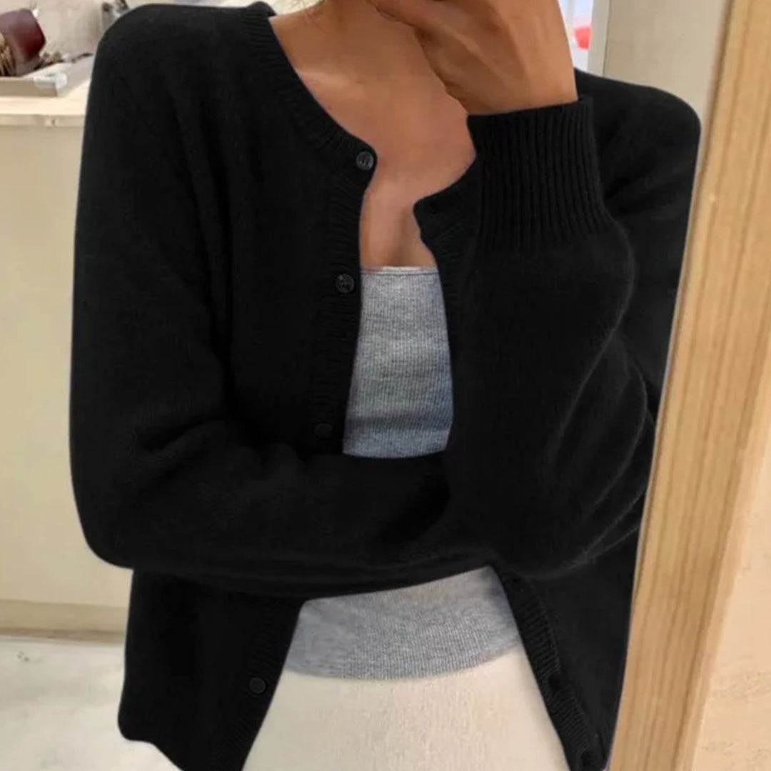 Women's Relaxed-Fit Long Sleeve Button Cardigan Sweater - Black