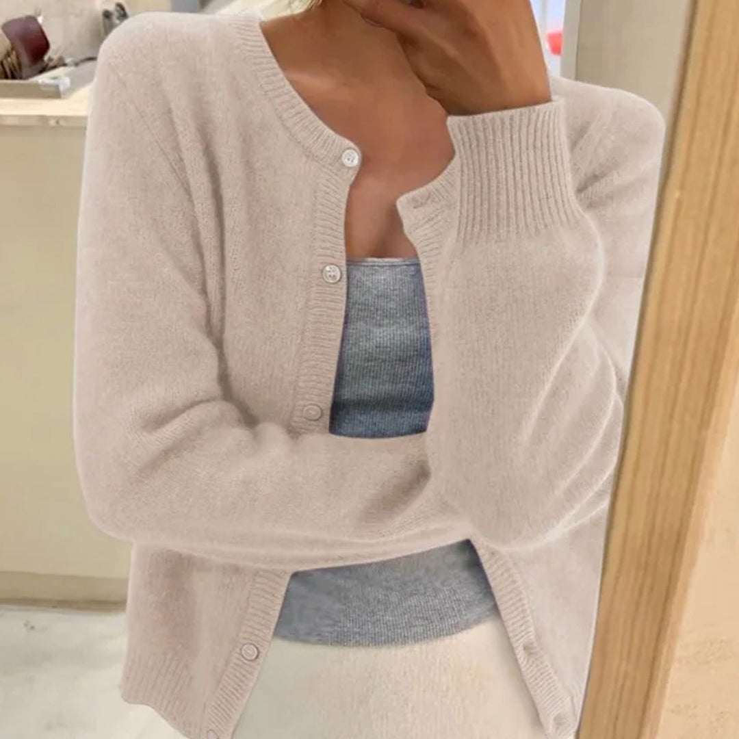 Women's Relaxed-Fit Long Sleeve Button Cardigan Sweater - Apricot