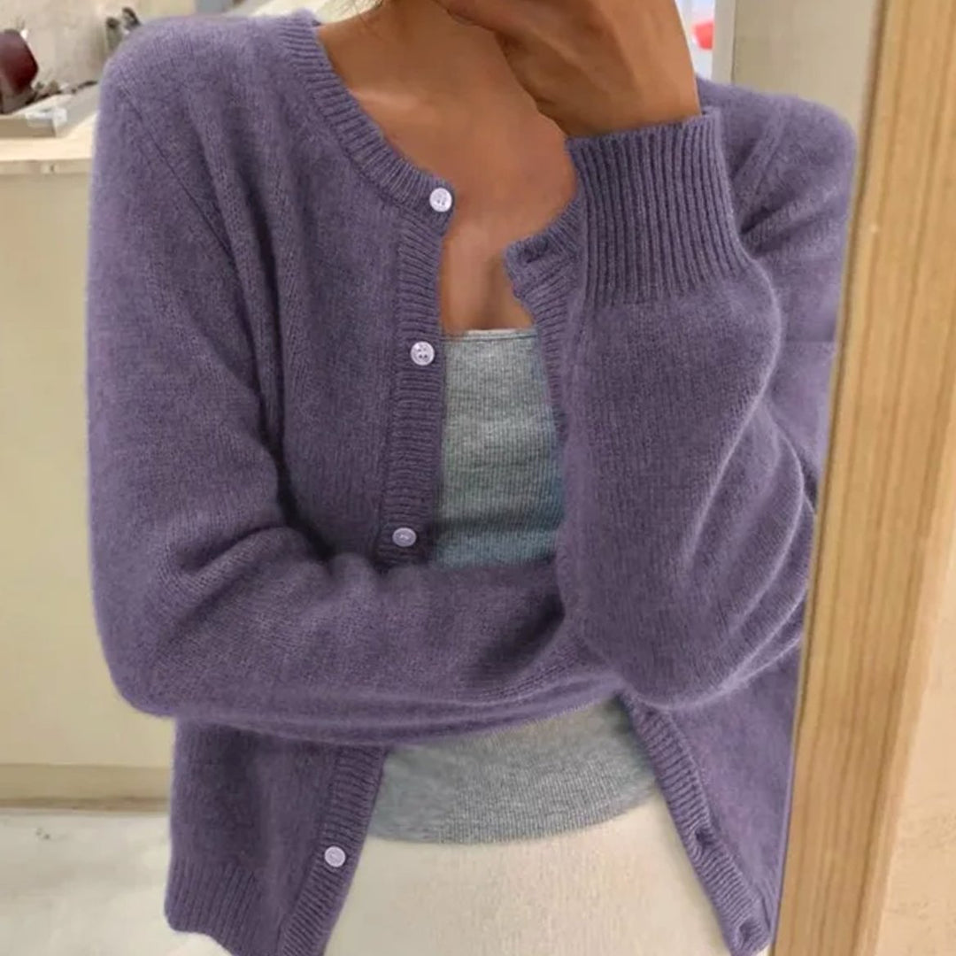 Women's Relaxed-Fit Long Sleeve Button Cardigan Sweater - Purple