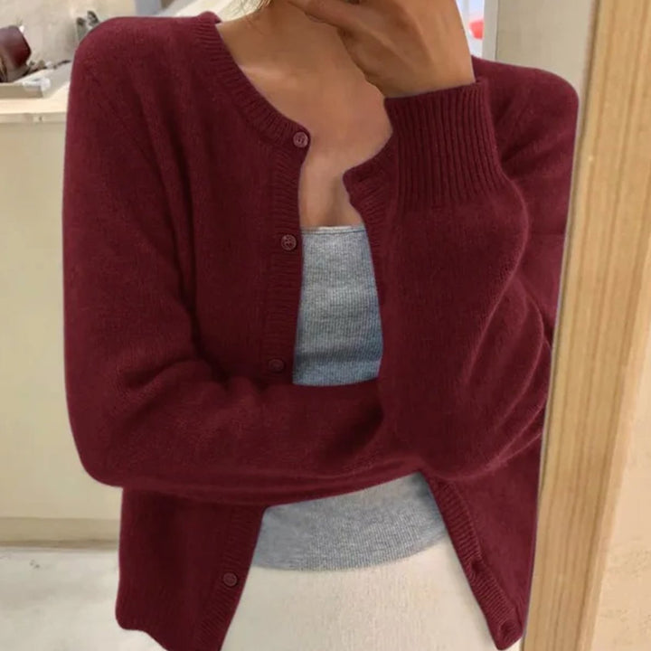 Women's Relaxed-Fit Long Sleeve Button Cardigan Sweater - Wine Red