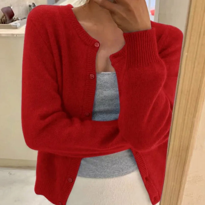 Women's Relaxed-Fit Long Sleeve Button Cardigan Sweater - Red