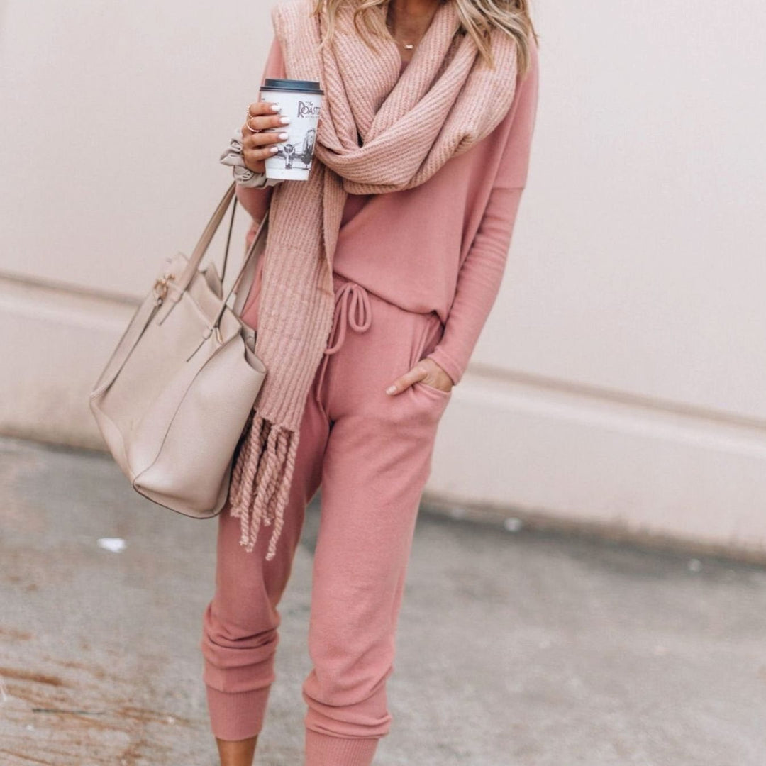 Women's Relaxed-Fit Long-Sleeve Drawstring Loungewear Sets