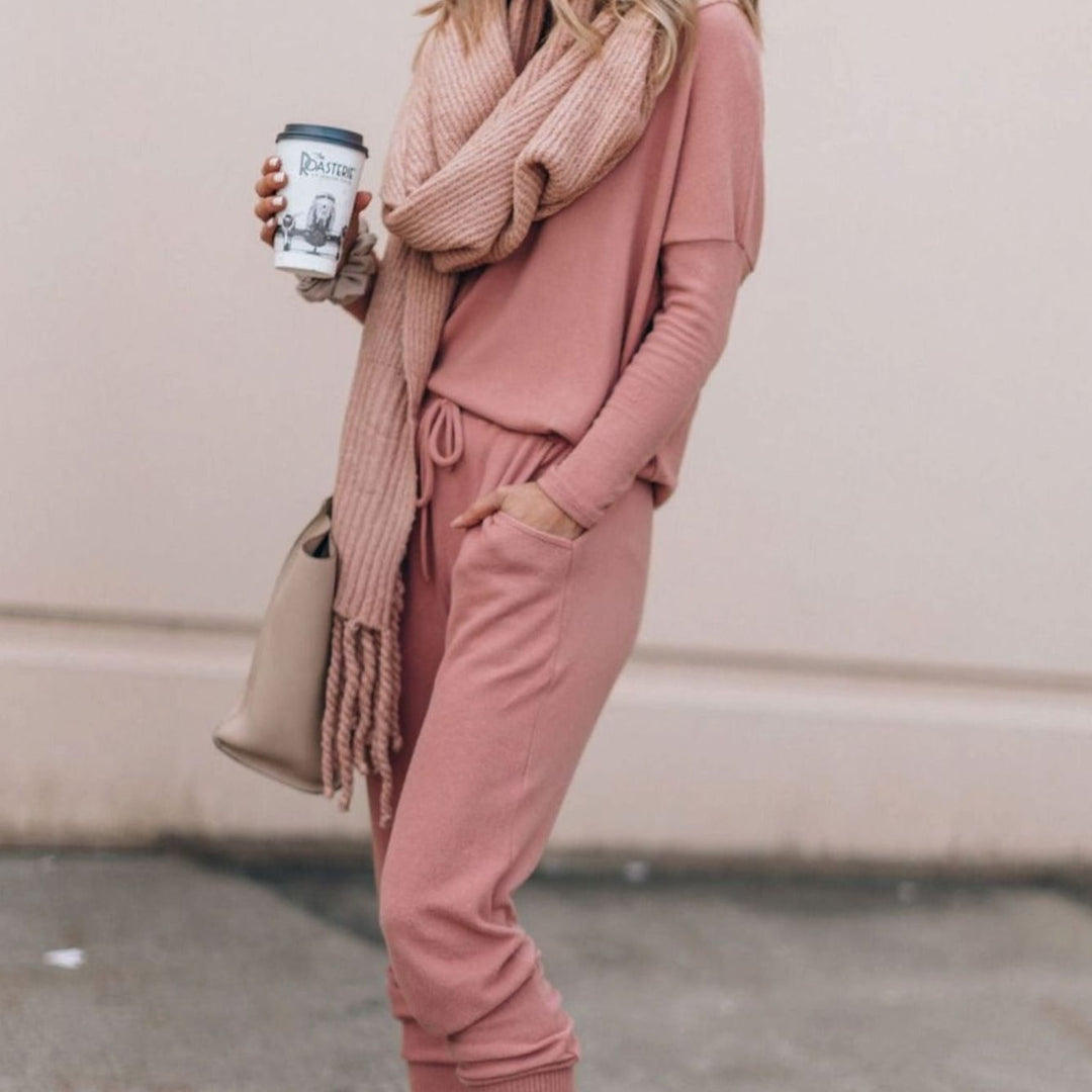 Women's Relaxed-Fit Long-Sleeve Drawstring Loungewear Sets