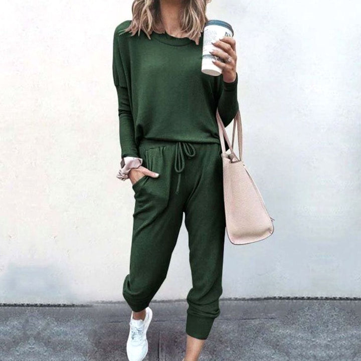 Women's Relaxed-Fit Long-Sleeve Drawstring Loungewear Sets - Green