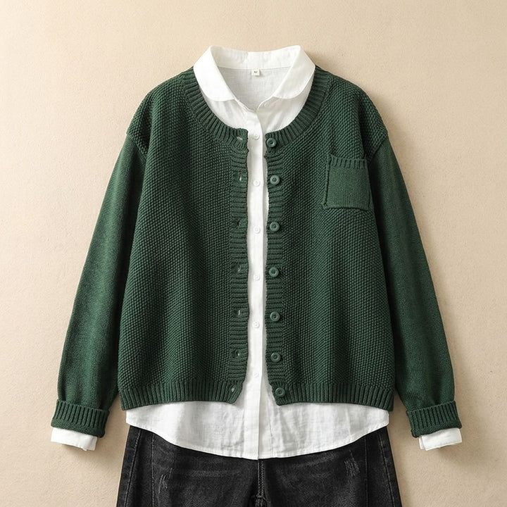 Women's Relaxed-Fit Long Sleeve Knit Button-Front Cardigan - Green
