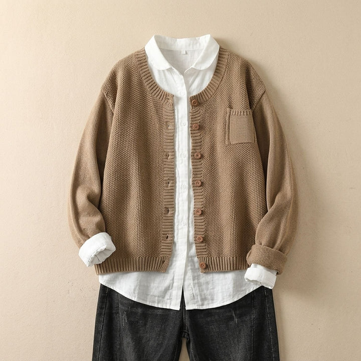 Women's Relaxed-Fit Long Sleeve Knit Button-Front Cardigan - Beige